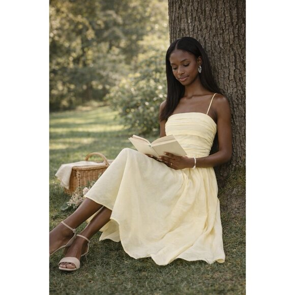 Wayf Dresses & Skirts - Wayf Womens Sammie Dress Medium Yellow Cotton Poplin Convertible Strapless Midi